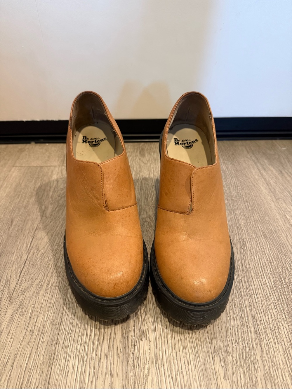 Dr. Martens Cordelia Women’s Tan Leather Slip-On Platform Clogs with Black Sole